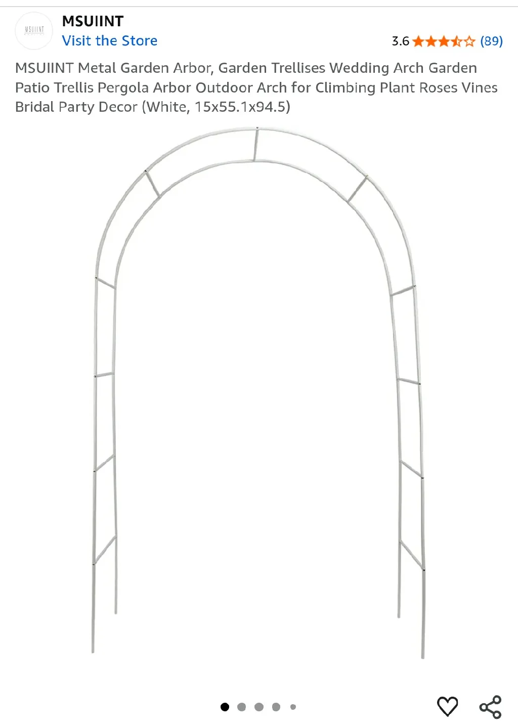 New MSUIINT Metal Garden Arbor - White thumbnail