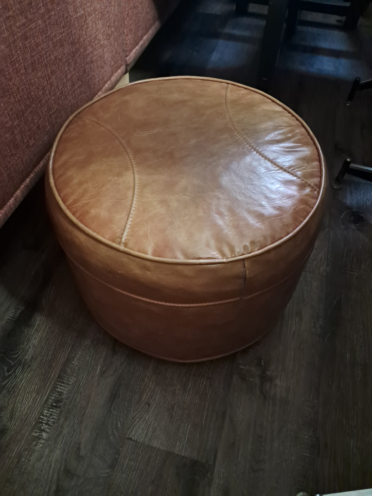 Round Leather Ottoman Pouf - photo 4