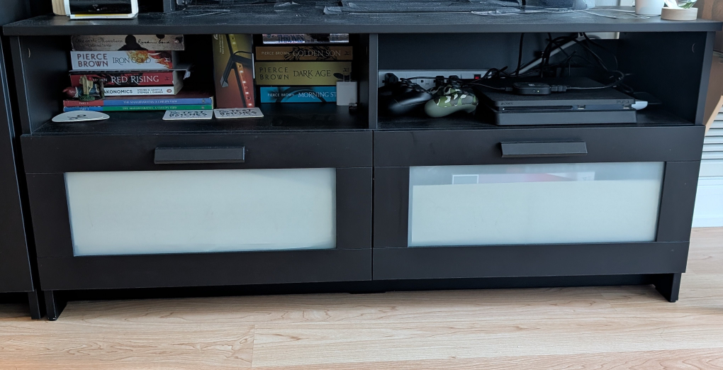 Ikea Brimbes Black TV Stand with Glass Doors