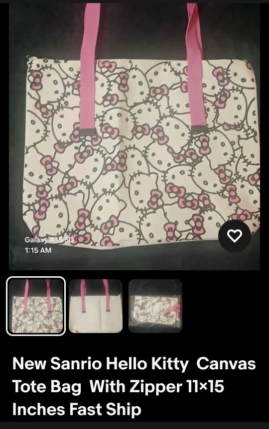 New Sanrio Hello Kitty Canvas Tote Bag 11x15