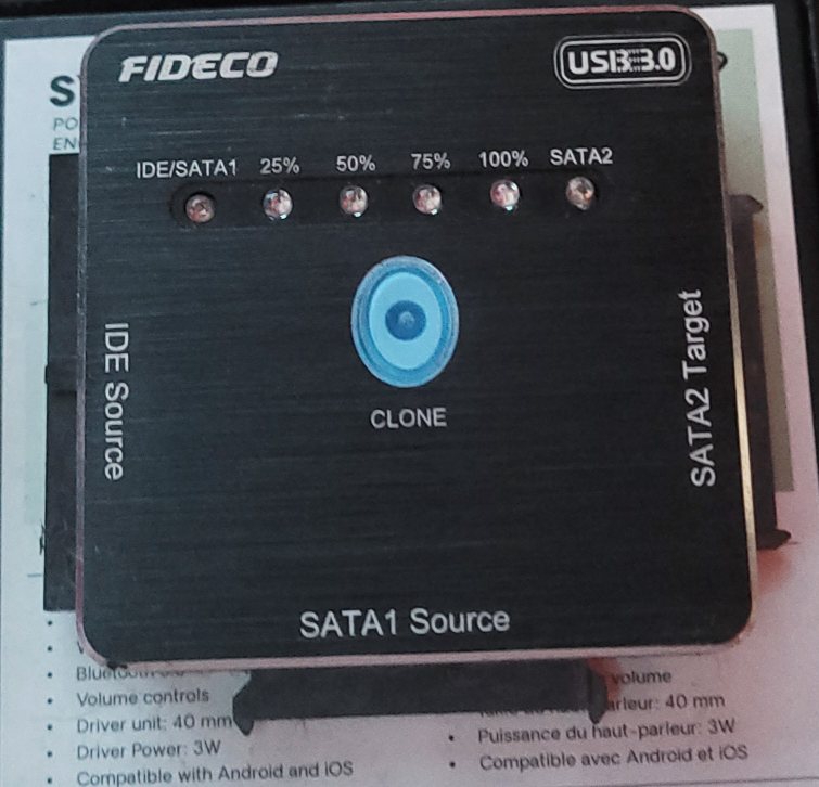 Fideco HDD/SSD Cloning Docking Station SATA/IDE USB 3.0