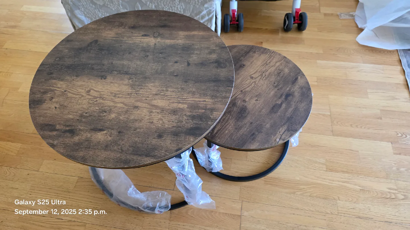 Round Nesting Coffee Table - Brown Wood thumbnail