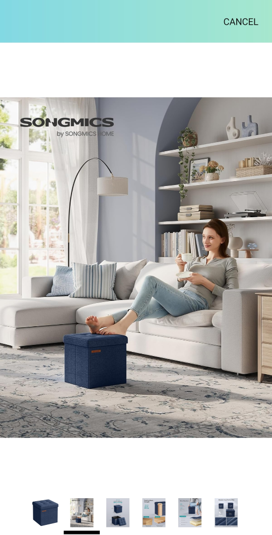 SONGMICS Blue Folding Storage Ottoman - 11.8" Square - photo 2