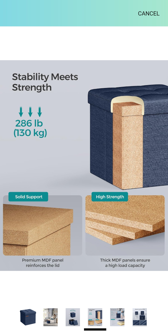 SONGMICS Blue Folding Storage Ottoman - 11.8" Square - photo 5