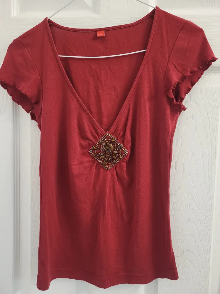 Esprit Burgundy V-Neck Top thumbnail