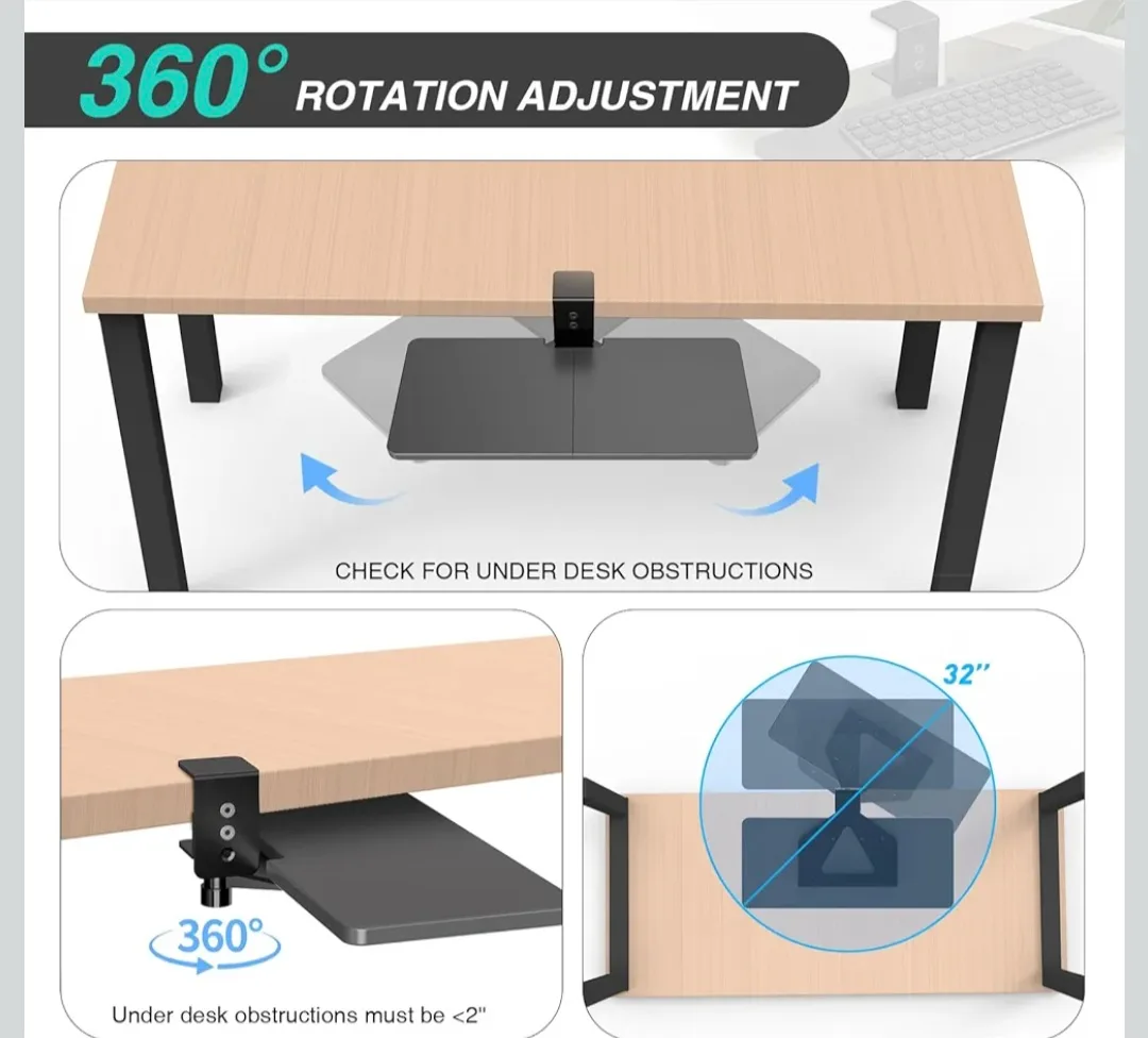 Large Under Desk 360° Rotatable Computer Tray 23"x10" image indicator(2)