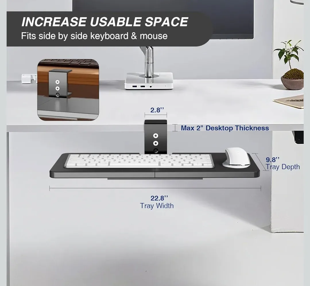 Large Under Desk 360° Rotatable Computer Tray 23"x10" image indicator(7)