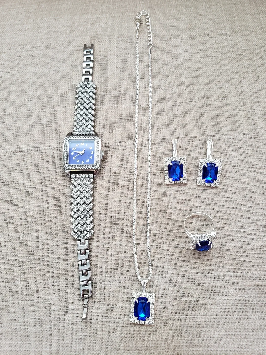 Blue Stone Jewelry Set: Watch, Necklace, Earrings, Ring image indicator(2)