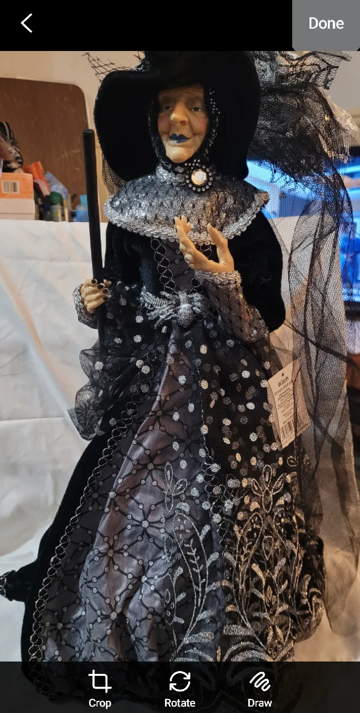 Black/White/Silver Decorative Witch Doll - 20 inch NWT! thumbnail