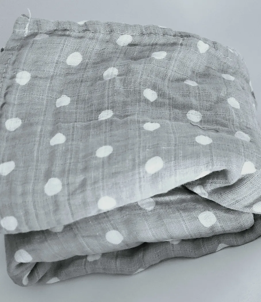 100% cotton Grey Swaddle Blanket with White Dots image indicator(2)