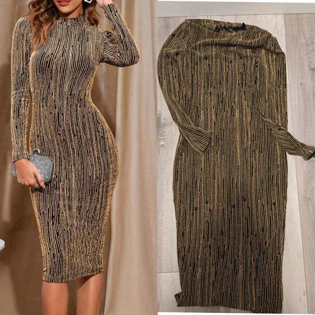 Gold & Black Long Sleeve Dress