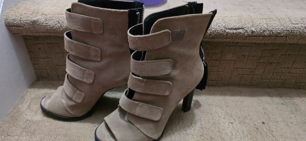 DKNY brand Suede Open Toe Booties, Size 7 thumbnail