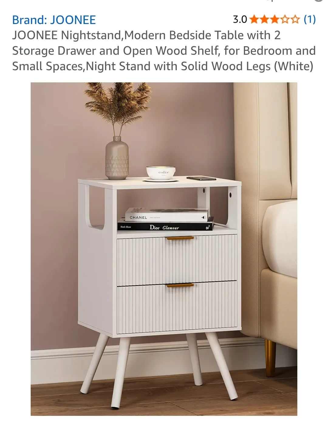 JOONEE White Nightstand Bedside Table - New! thumbnail
