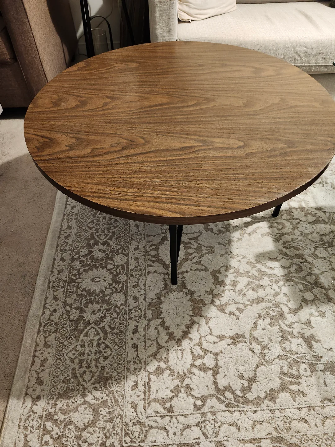 Round Wooden Coffee Table with Metal Base image indicator(2)