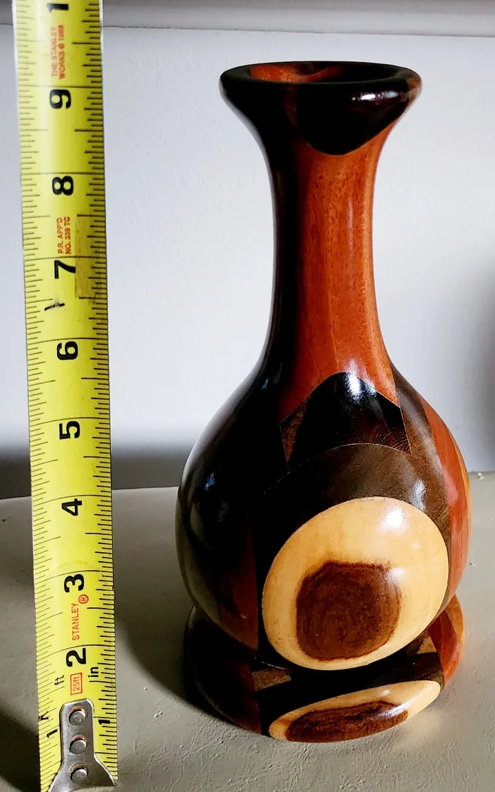 Vintage Hand Turned Wooden Vase - Decorative Home Decor image indicator(2)