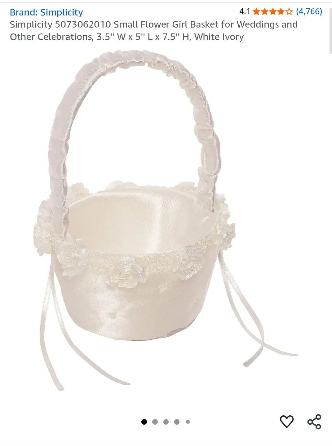 2 Simplicity Flower Girl Basket - White Ivory thumbnail