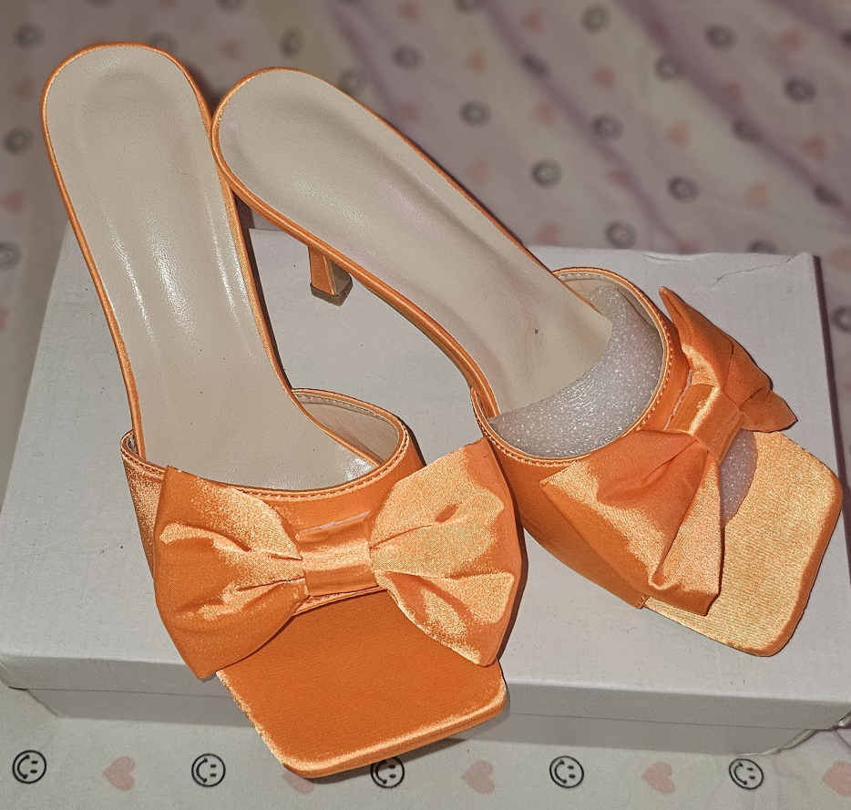 Orange Bow Heeled Mules - Size 10