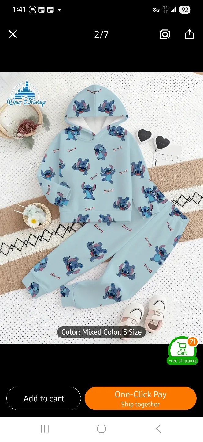 NEW Kids Disney Stitch Hoodie & Pants Set 👕 👖 💙 thumbnail