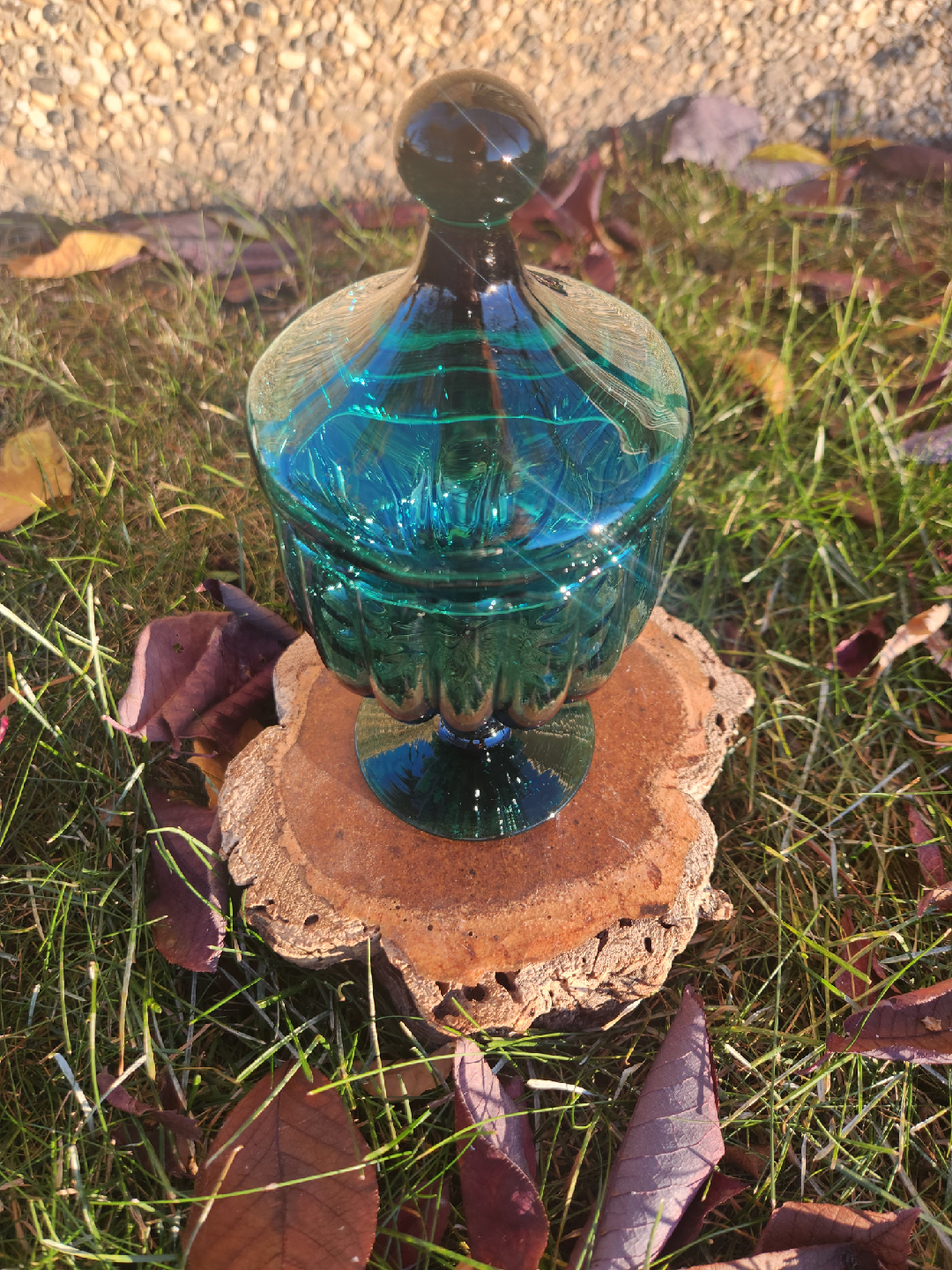 MID CENTURY TEAL Glass Candy Dish with Lid - photo 3