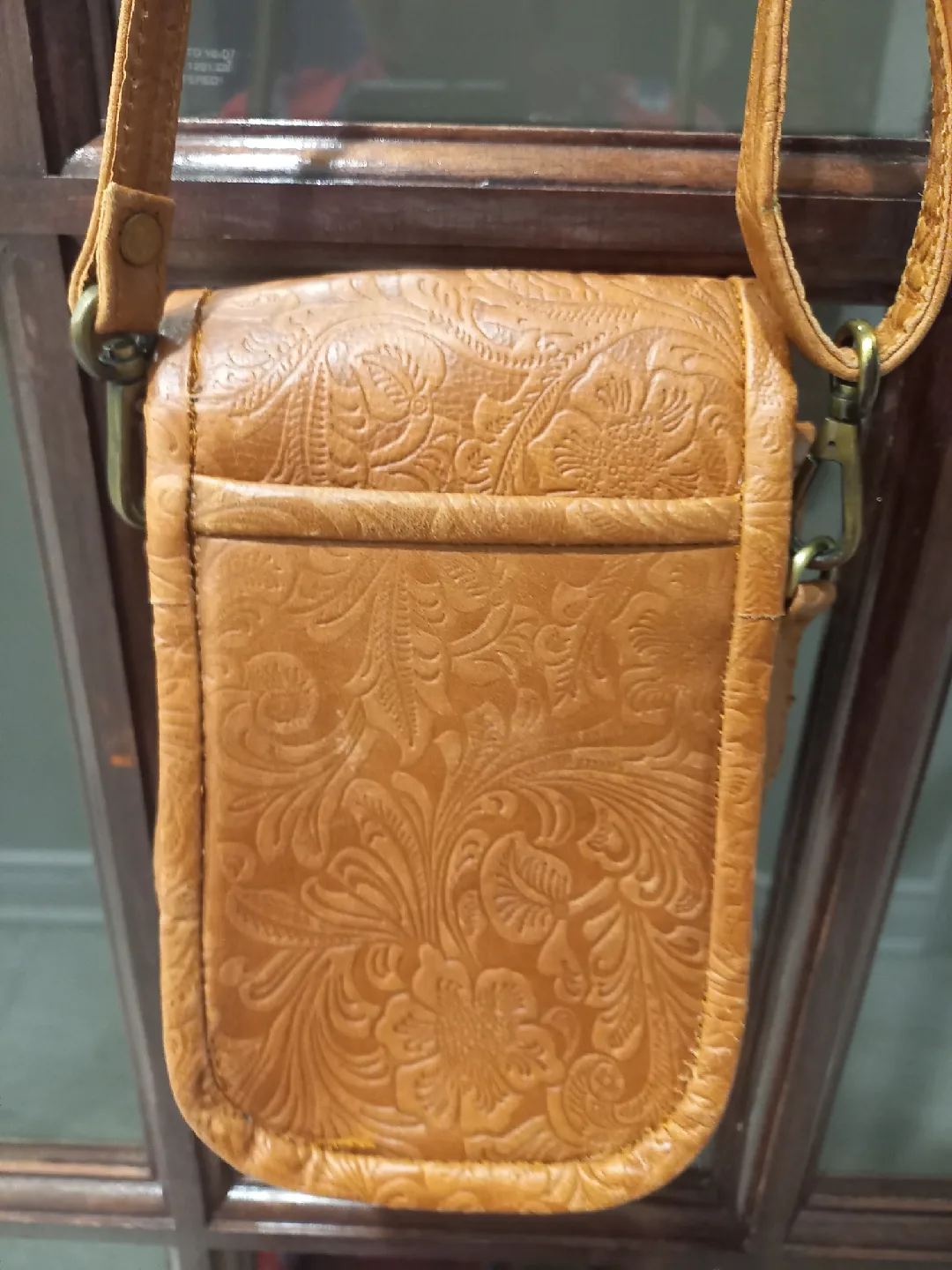 Floral Embossed tan Leather Crossbody Bag image indicator(3)