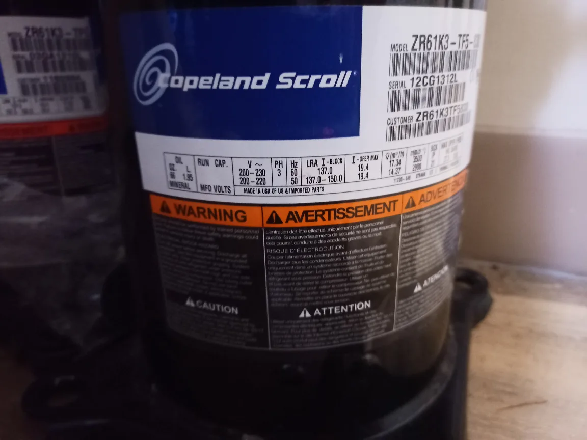 a pair(2) of new Copeland Scroll ZR61K3-TF5-830 Compressor image indicator(2)