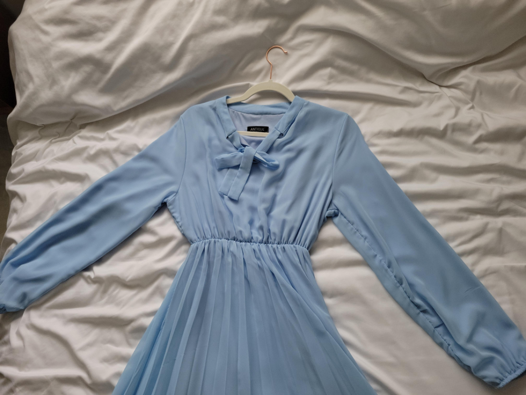 Antique Istanbul Light Blue Pleated Maxi Dress - Size 42/Small