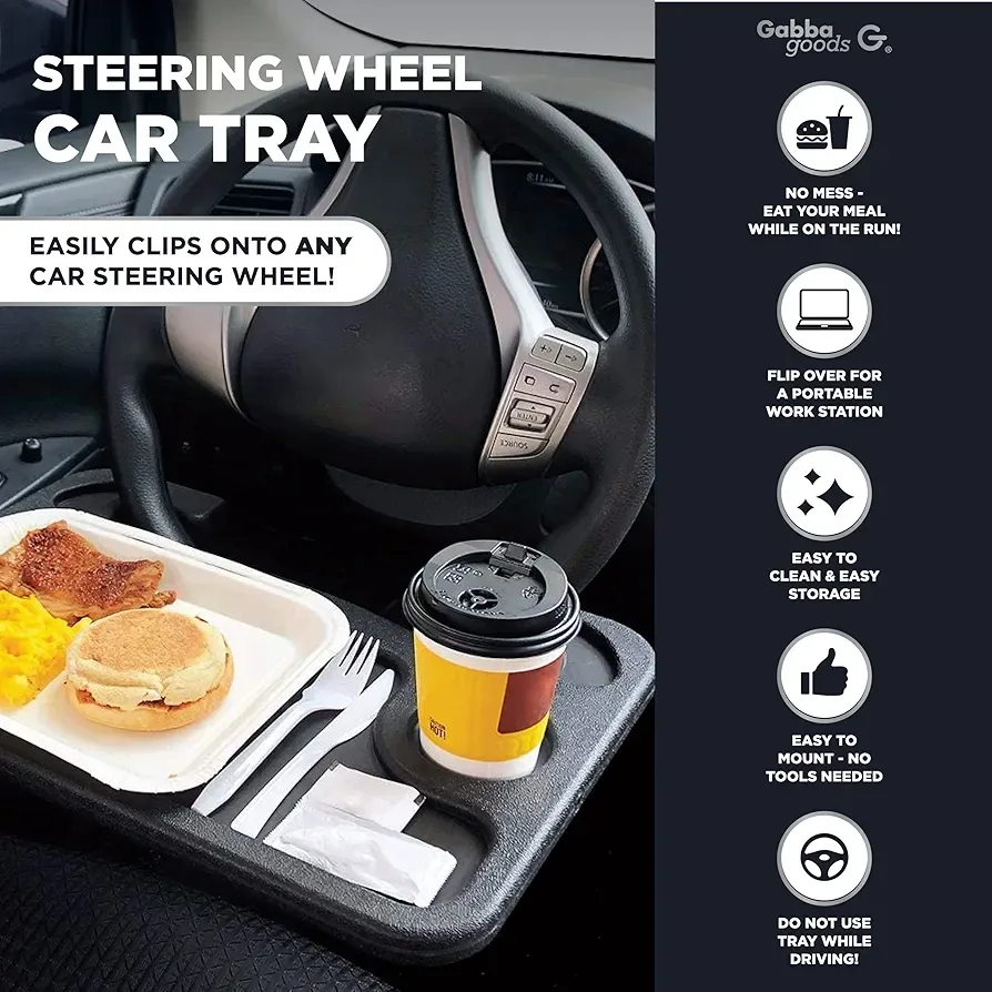 Gabba Goods Steering Wheel Car Tray. thumbnail