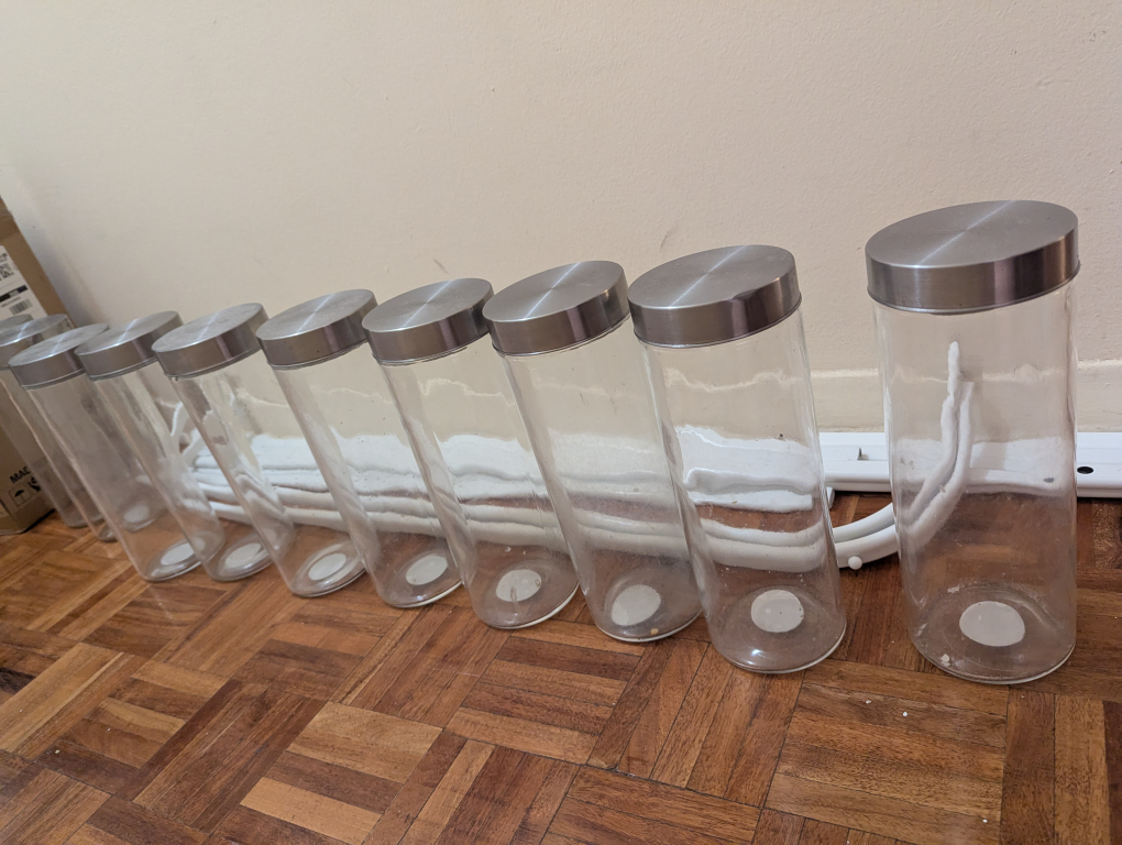 Glass Storage Jars with Silver Lids - Set of 10