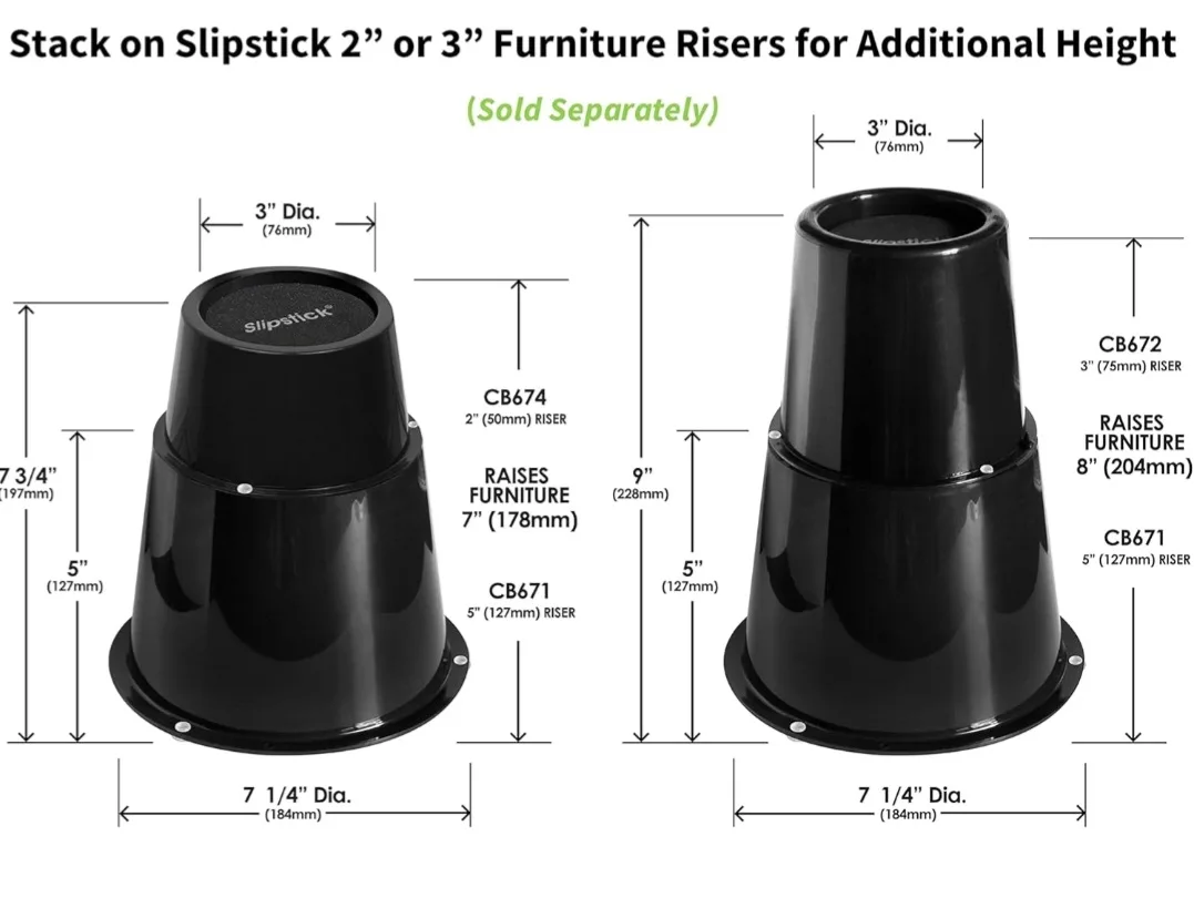 Slipstick 5" Bed Risers/Furniture Raisers - Set of 4 image indicator(7)
