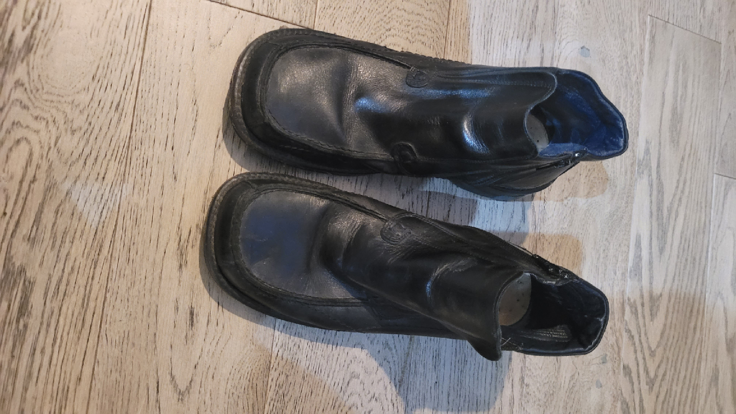 Assorted Shoes - Black Boots, Brown Loafers, Blue Sneakers