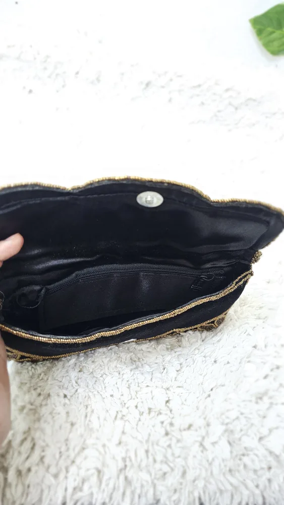 New Handcrafted Velvet Clutch - Elegant Gold Beaded Design image indicator(5)