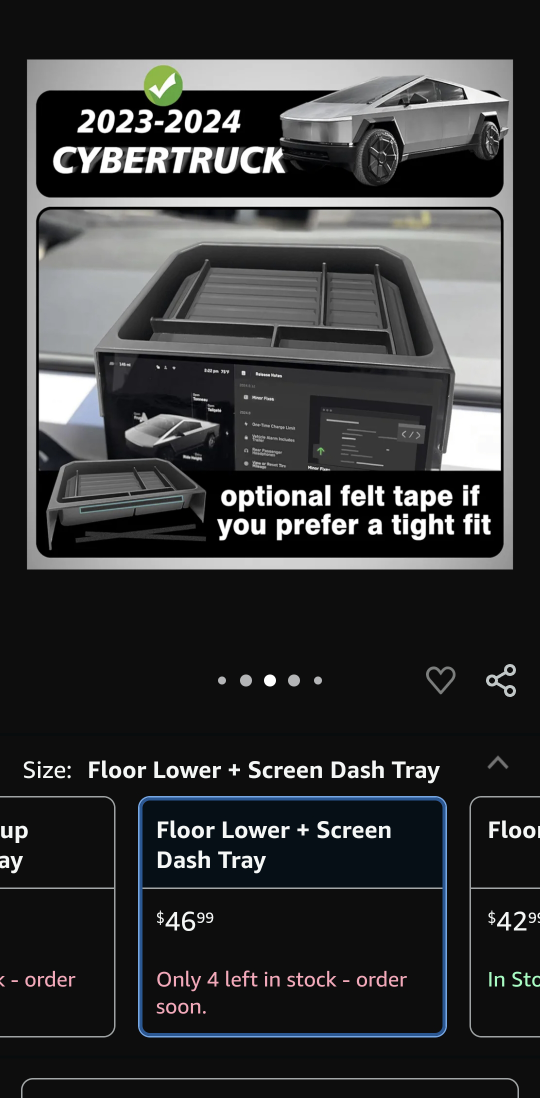 BestEvMod Cybertruck Floor Lower + Screen Dash Tray - NEW! - photo 2