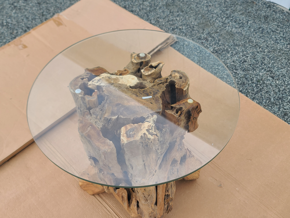 Driftwood Coffee Table with Glass Top