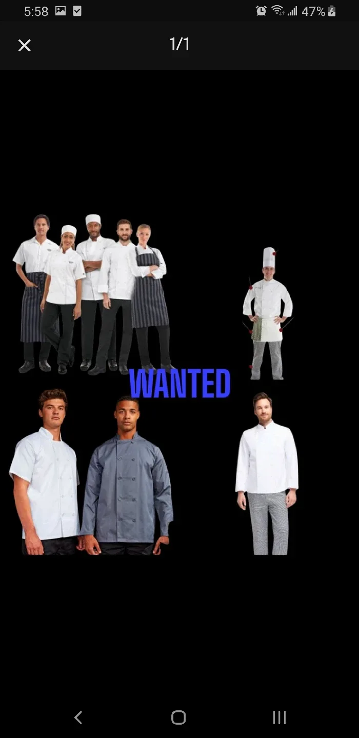 WANTED: gently worn chef or cook uniform pants and/or tops thumbnail