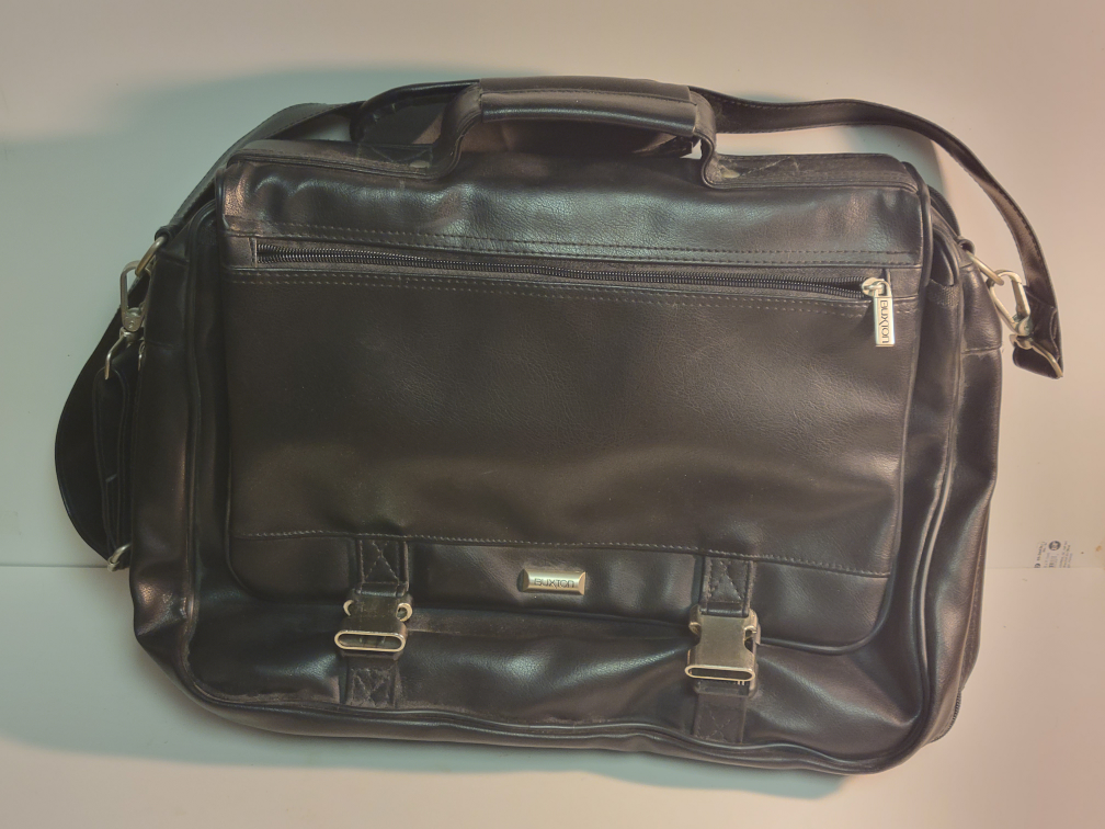 Buxton Black Leather Laptop Bag w Carry Strap **Like NEW**