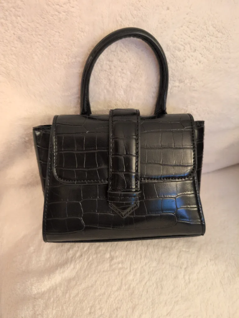 Zara Black Croc Mini Crossbody Top Handle Bag
