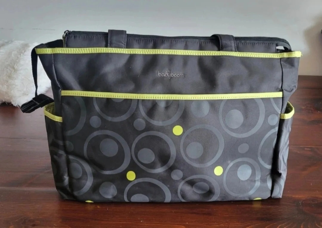 Baby Boom Diaper Bag - Grey with Green Trim