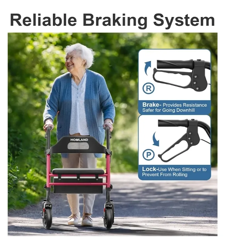BNIB Homland 4 Wheel Rollator - Model R2-RD image indicator(10)