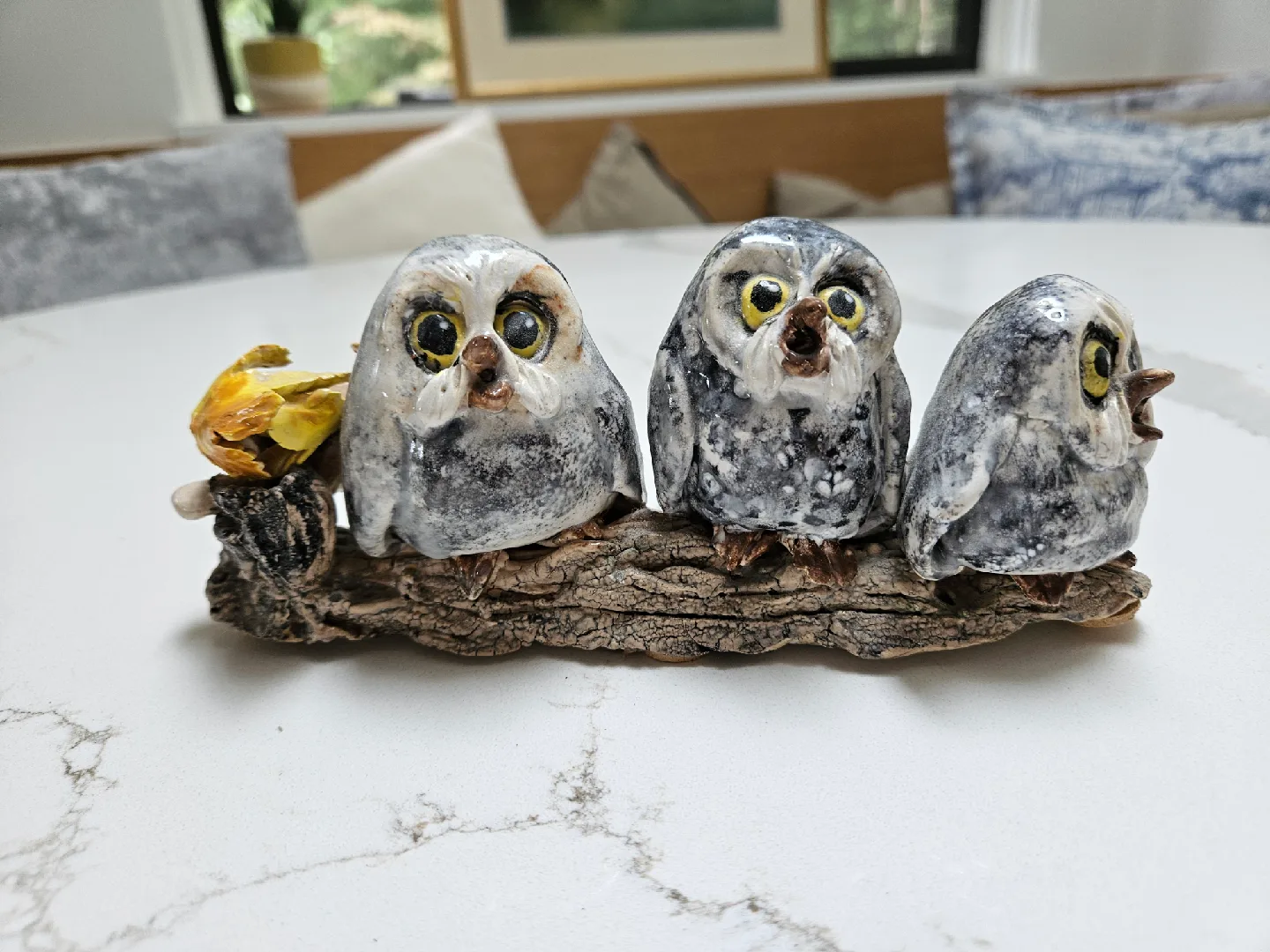 Handmade Ceramic Owl Figurine on Branch image indicator(2)