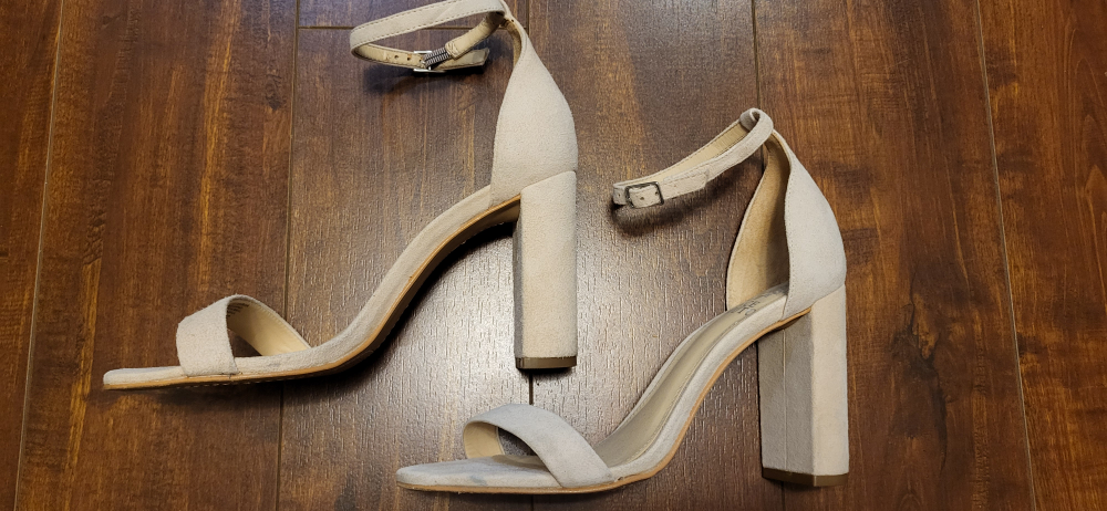 Vince Camuto suede nude block heels