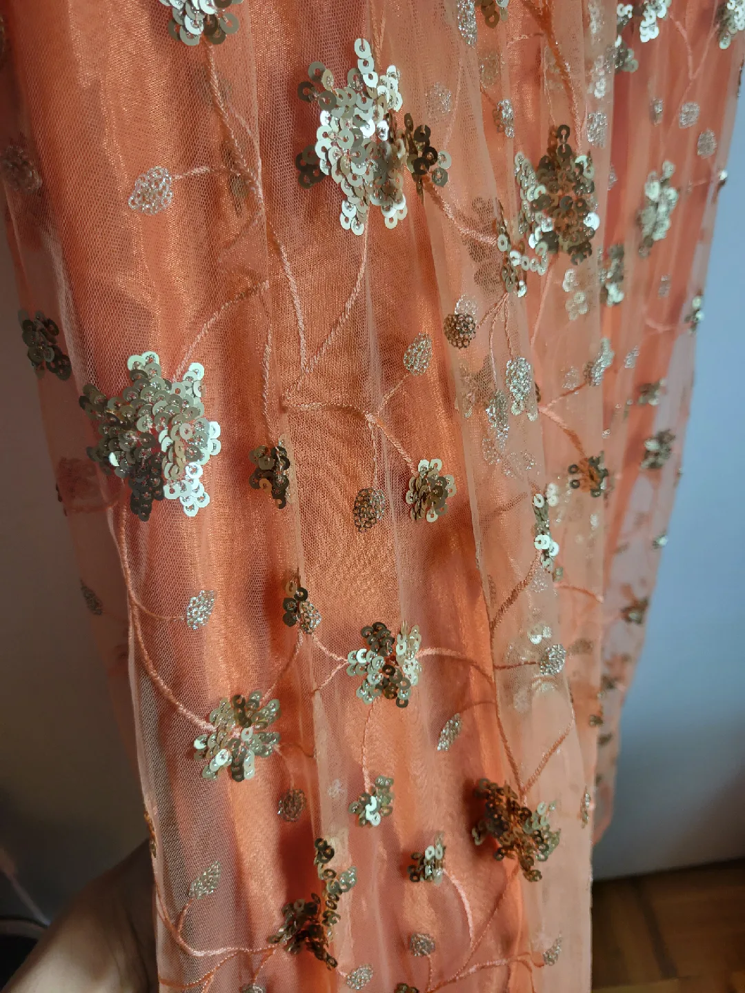 Orange Sequins Embroidered Long Dress/Lehenga Traditional Dress image indicator(3)