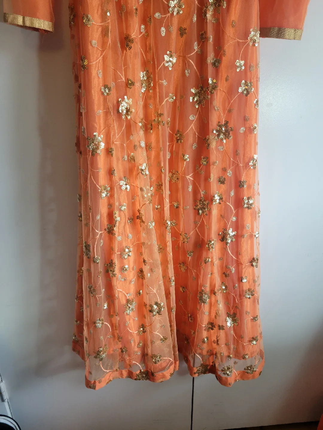 Orange Sequins Embroidered Long Dress/Lehenga Traditional Dress image indicator(4)