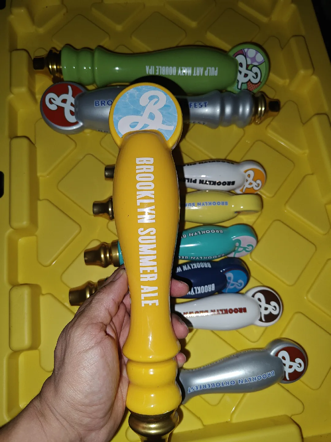 Variety of Brooklyn Brewery and Harp Beer Tap Handles thumbnail