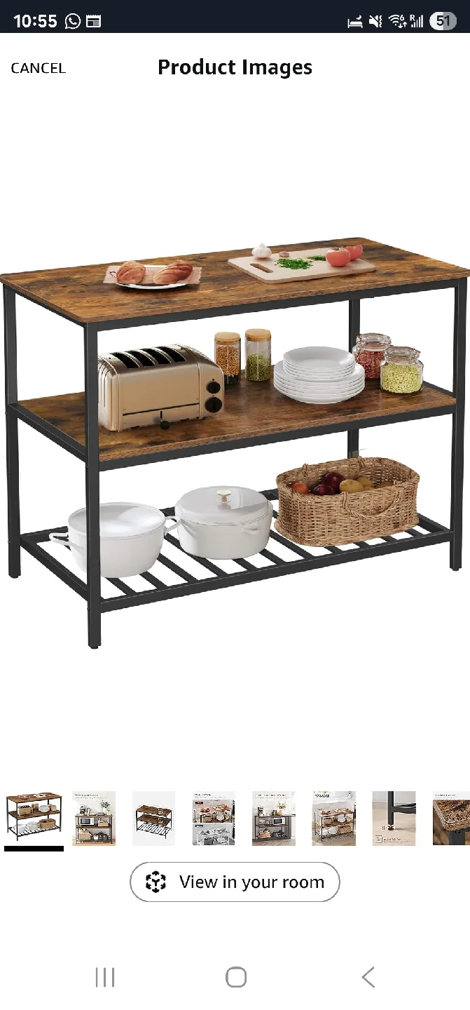 Rustic Brown Kitchen Island with Metal Frame image indicator(2)