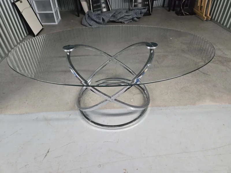 Glass Oval Coffee Table with Chrome Base image indicator(3)