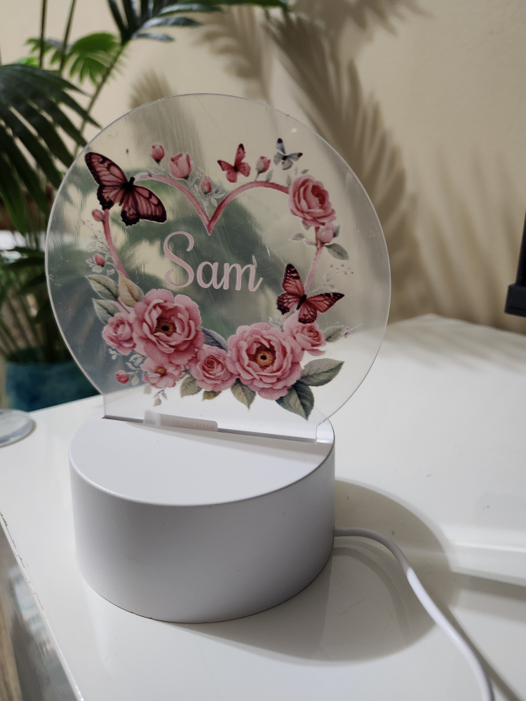 Personalized Butterfly & Rose LED Night Light - Sam - photo 3