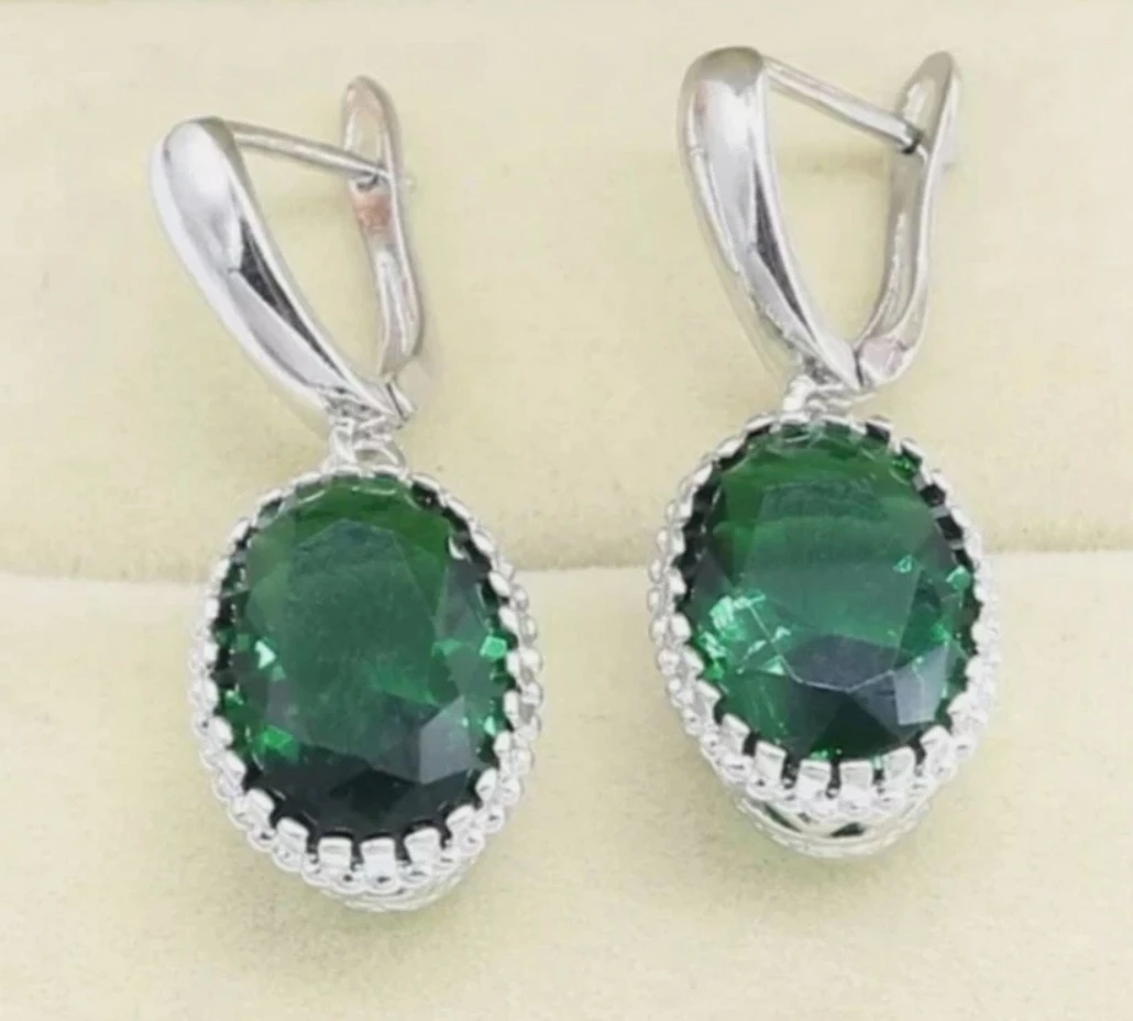 925 Silver Emerald Green Stone Jewelry Set - photo 4