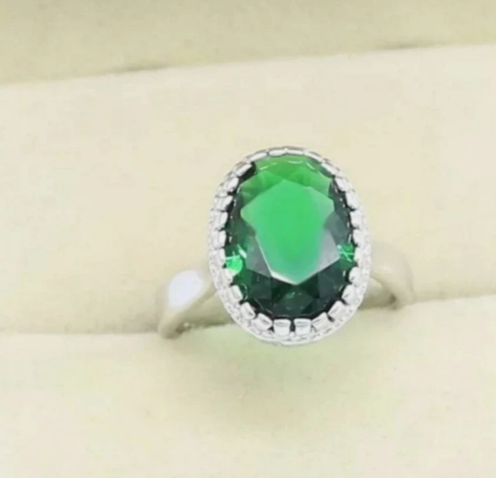 925 Silver Emerald Green Stone Jewelry Set - photo 5
