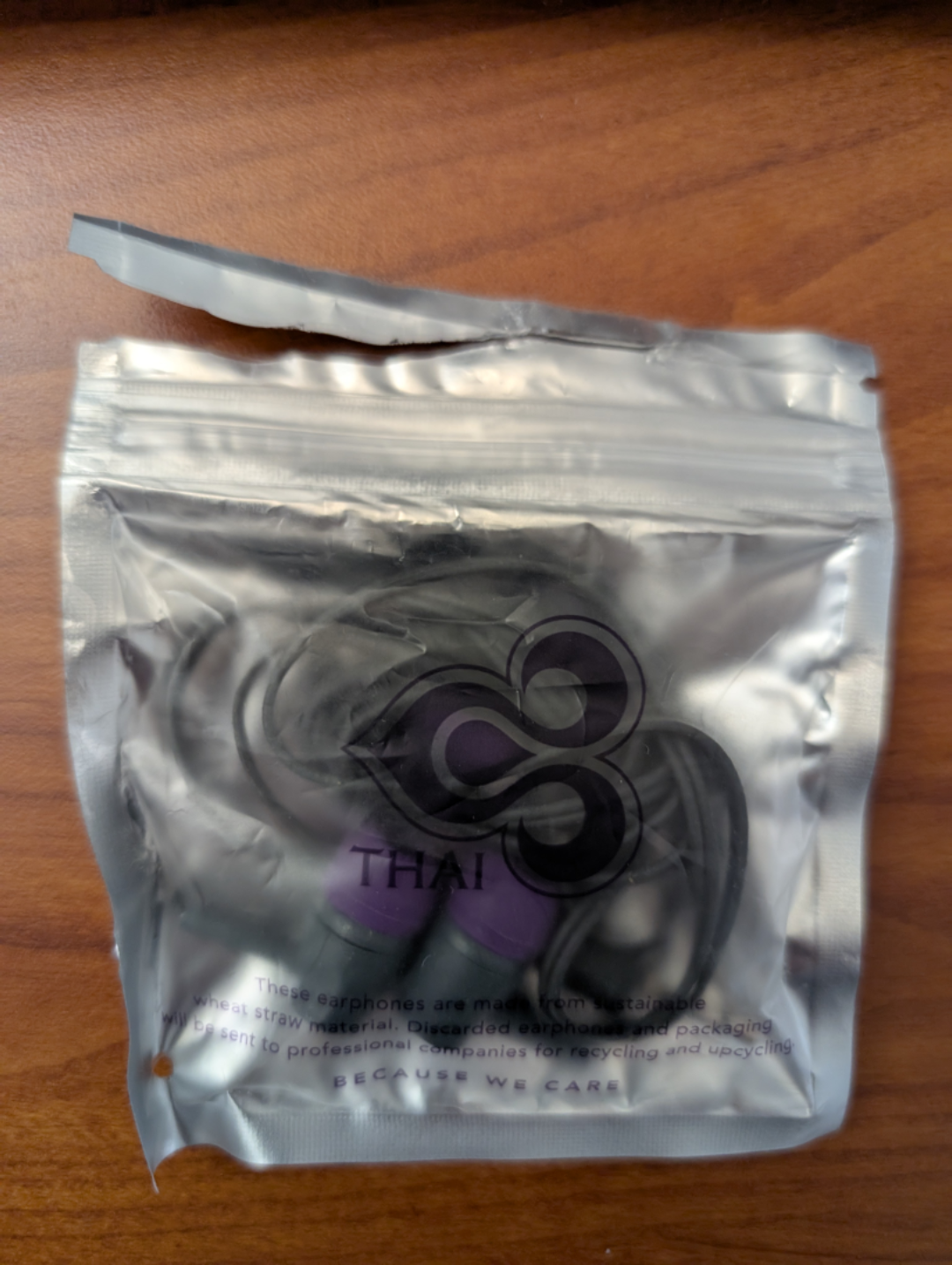 THAI Airways purple earphones for travel for airplanes