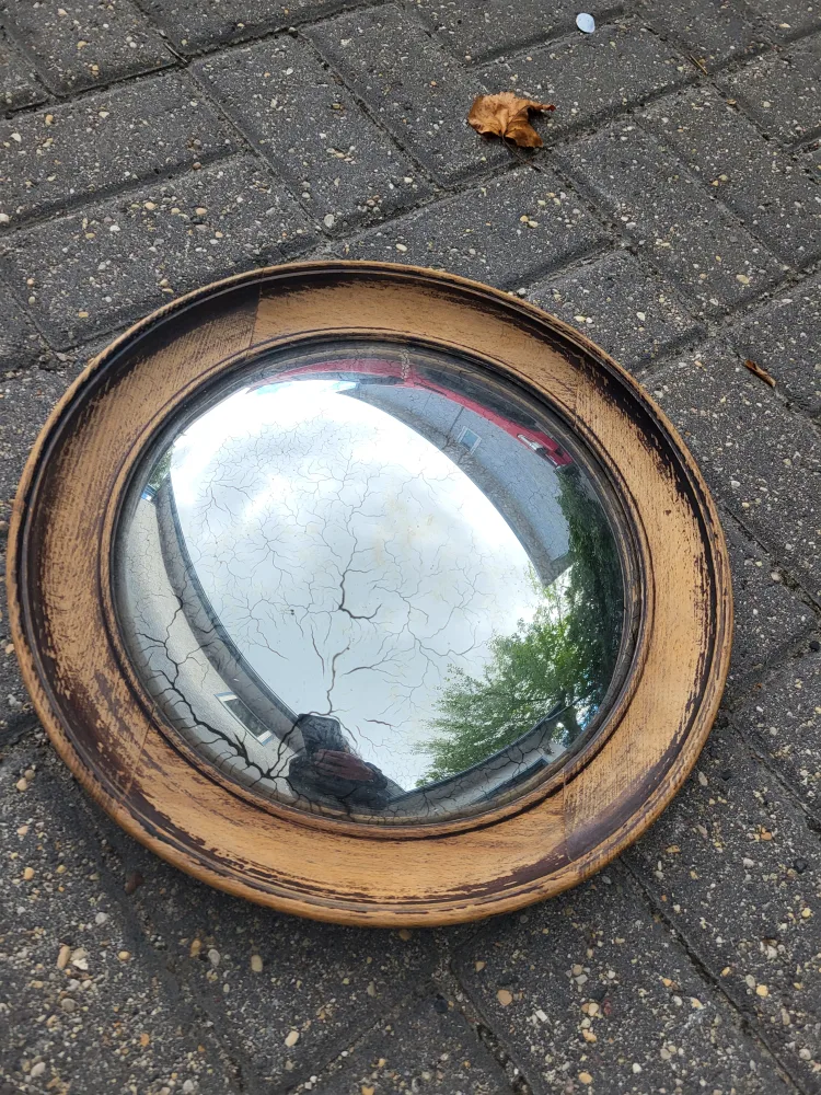 Vintage Round Wall Mirror with Wooden Frame thumbnail